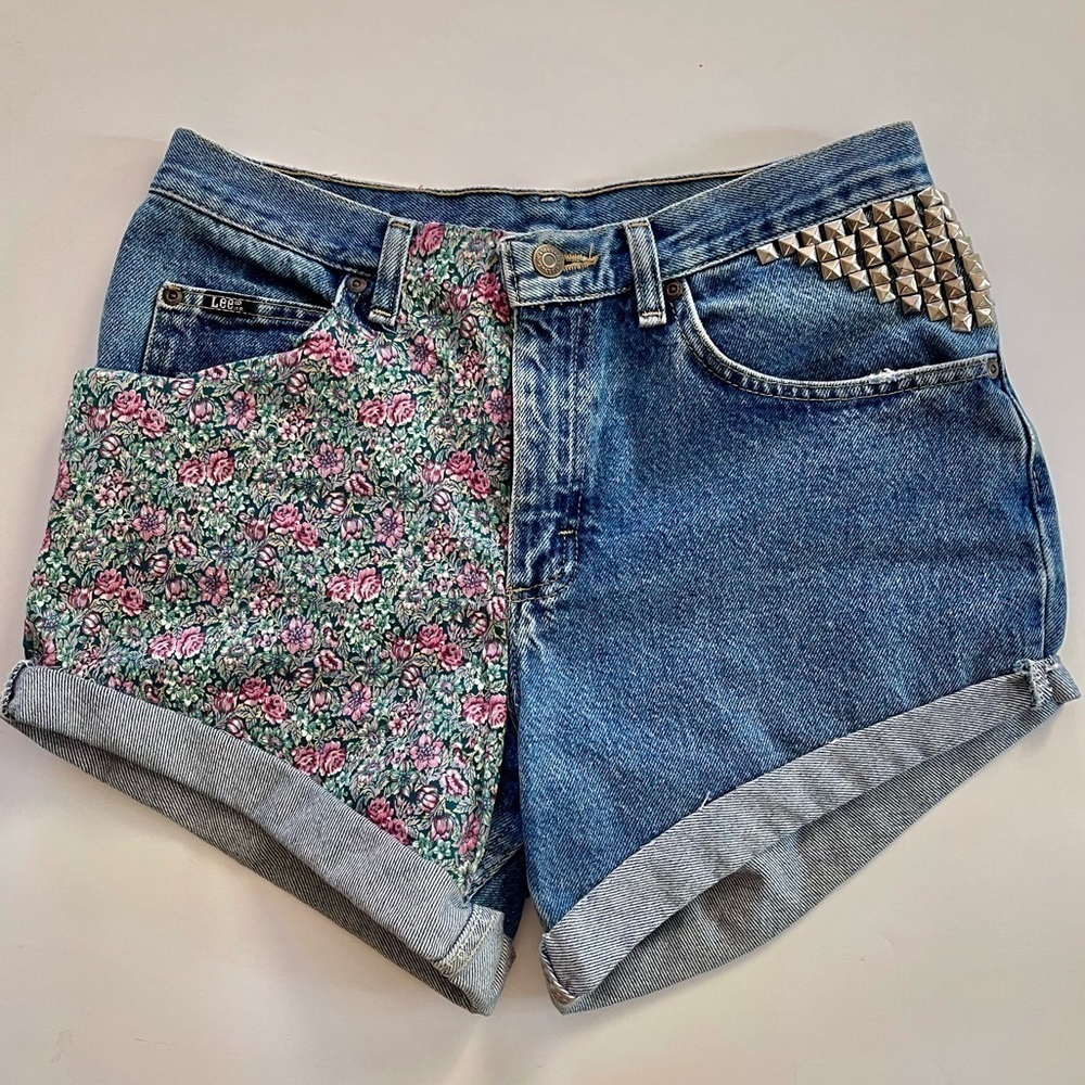 Customized Lee Jeans Shorts w/Studs Floral Appliqué Denim 30